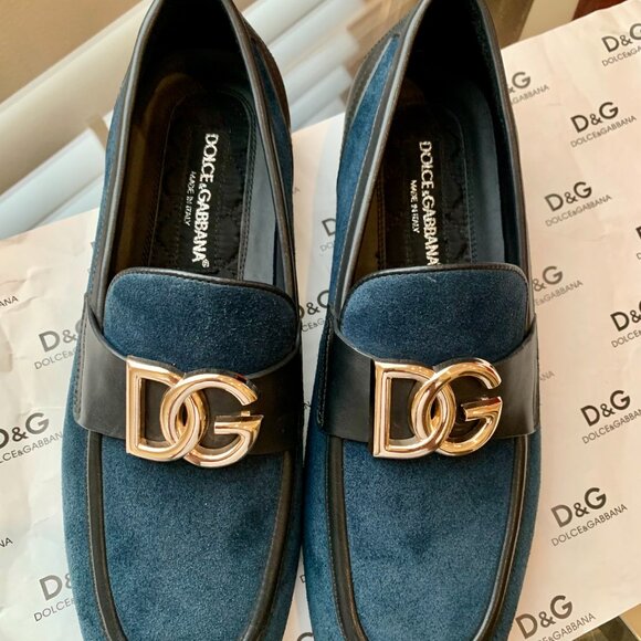 Dolce & Gabbana Men\'s Blue Suede & Leather Loafers, US 10, Brand New, No Box main image 5